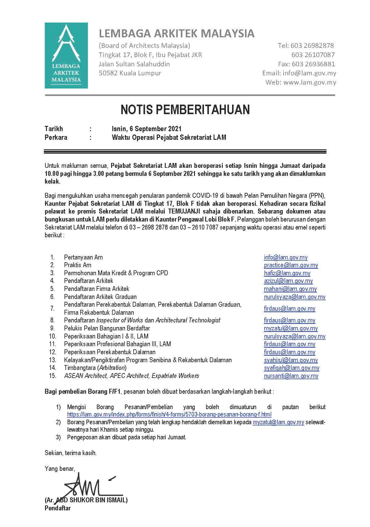 Alamat Email Kakitangan LAM
