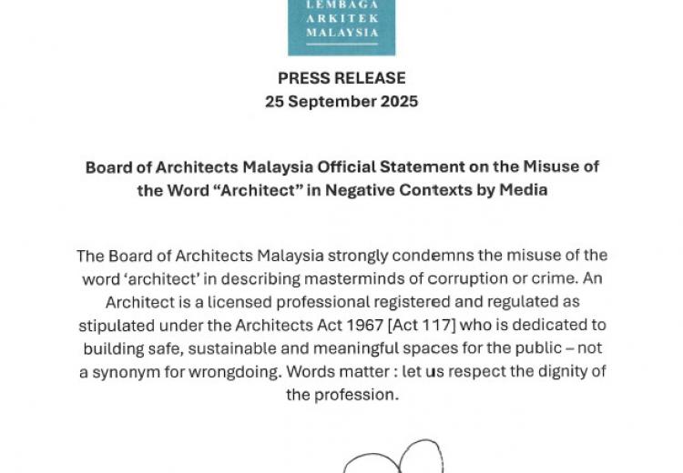PRESS RELEASE: LAM CLARIFIES USE OF THE TERM "ARCHITECT" IN RECENT MEDIA COVERAGE
